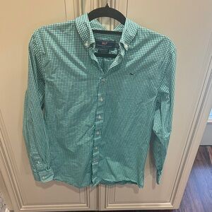🐳 Vineyard Vines Whale Shirt – Green Check, Size youth XL